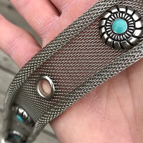 Vintage Donna Katz Silver Mesh Turquoise Belt Small Southwestern Western - Picture 6 of 9